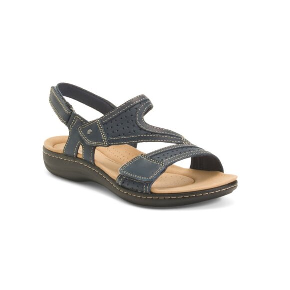 CLARKS Navy Leather Laurieann Faye Comfort Sandals - Picture 1 of 2